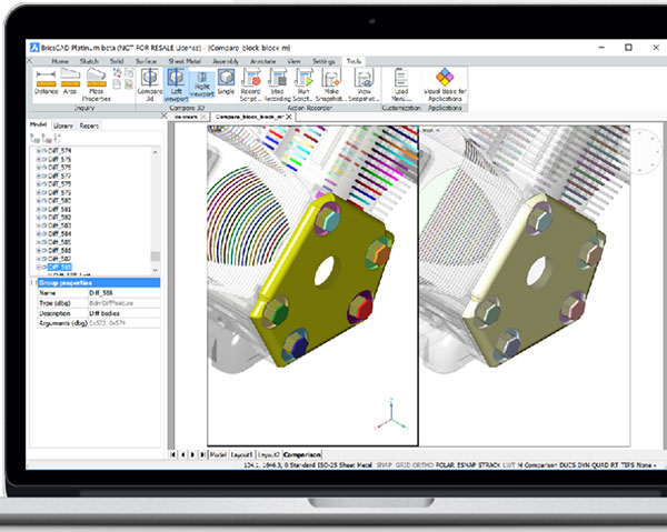 The new 3D Compare feature in BricsCAD compares 3D solids and surfaces, including imported geometry. Image courtesy of Bricsys.