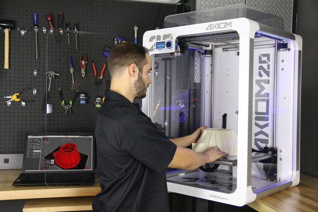 With the AXIOM 20 designers and engineers can 3D print large parts, prototypes and even production runs in more than 40 different materials. Image courtesy of Airwolf 3D.