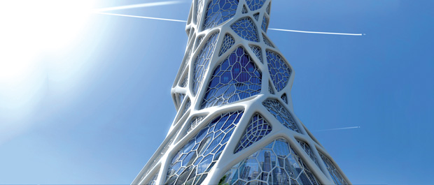Altair’s OptiStruct topology optimization software was used to explore architectural design variants for the Bionic Tower high-rise proposal. Image courtesy of Altair and LAVA Laboratory for Visionary Architecture.