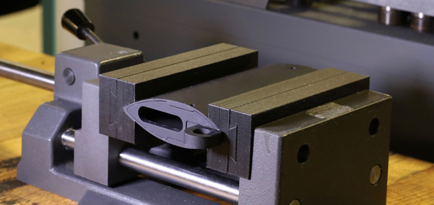 This 3D-printed soft jaw for machining an airfoil was 3D-printed on the Onyx Pro. Image courtesy of Markforged Inc.