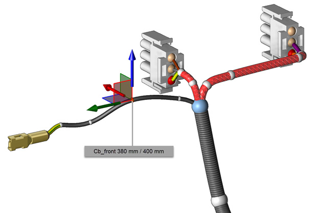 In EPLAN Harness proD v2.6 wires with predefined length can now be routed in an intuitive fashion, according to EPLAN Software & Services. During the design process, the current as well as the targeted length are depicted exactly, enabling users to see at a glance how the wires can be routed optimally. Image courtesy of EPLAN Software & Services LLC.