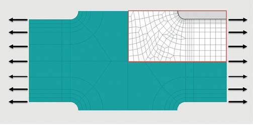 Fig. 5: Geometry and mesh of filleted model.