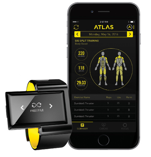 Fig. 4: Machine learning offers an excellent way of implementing compelling services in wearable devices, using personal and sensor data to train algorithms. To take advantage of the technology, however, designers must balance performance with space and power constraints. Atlas Wearables’ Wristband fitness tracker offers a good example of the elements that come into play in the tradeoff process. Image courtesy of Atlas Wearables.