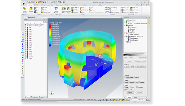 Multiphysics for IronCAD works directly in the IronCAD user interface and provides fully coupled multiphysics for stress, thermal, electrostatic and fluid analyses. An advanced package that extends functionality for specialized applications is also available. Image courtesy of IronCAD LLC.