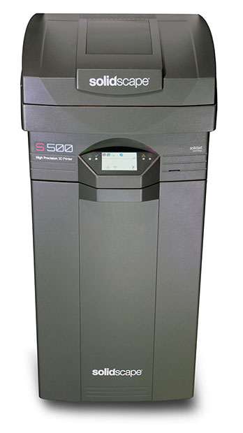 Shown here on its base platform, the new S500 3D printer for investment casting and rapid prototyping of complex geometries can produce wax patterns for direct casting in most metals and alloys. Image courtesy of Solidscape Inc.