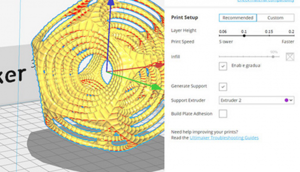Version 3.0 of Ultimaker's 3D print preparation software introduces integration plug-ins for major CAD systems and a new user interface with recommended settings for organizing 3D print jobs quickly. Image courtesy of Ultimaker.