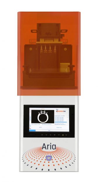 EnvisionTEC describes its entry-level Aria 3D printer as built to be a reliable, premium performer. This desktop-sized 3D printer is intended for a range of applications such as industrial parts, jewelry and consumer goods, including toys and miniatures. Image courtesy of EnvisionTEC Inc.