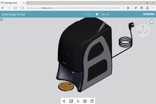 Solid Edge Portal allows users to upload their designs and maintain fully associative parts lists for easy project accessibility and part visualization. Image courtesy of Zumex Group and Majenta PLM.