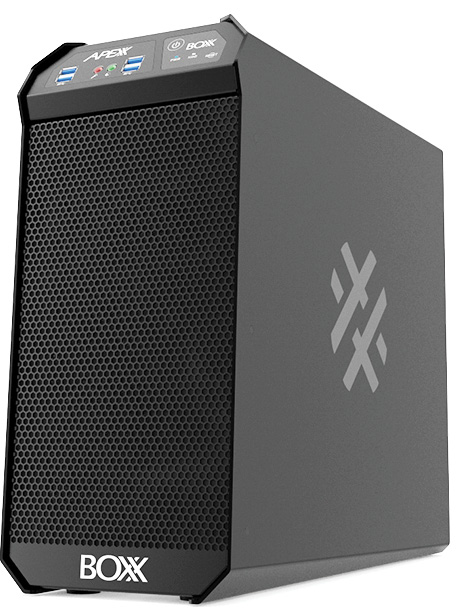 The new BOXX APEXX S3 workstation from BOXX Technologies features a new aluminum chassis with no front-panel drive bays. Image courtesy of BOXX Technologies.