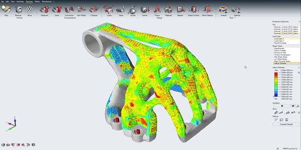 Structural simulation of mixed solid and lattice optimization results. Image courtesy of Altair.