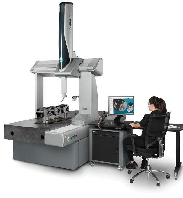 The GLOBAL S coordinate measuring machine (CMM) is available in three performance levels: Green, Blue (shown here) and Chrome. Image courtesy of Hexagon Manufacturing Intelligence.