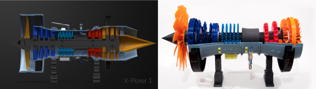 The original CAD model of the Xplorer-1 next to its 3D printed counterpart. Image courtesy of 3D Hubs.