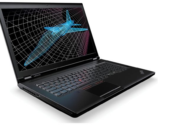 The Lenovo ThinkPad P71 comes in a dark gray sculpted case. The familiar Lenovo red pointing stick has its own set of buttons above the trackpad. Image courtesy of Lenovo.