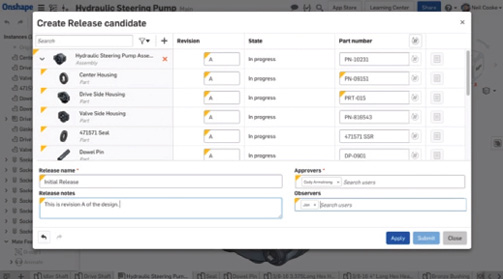 Release management and approval workflows give users a product release process integrated directly within Onshape.