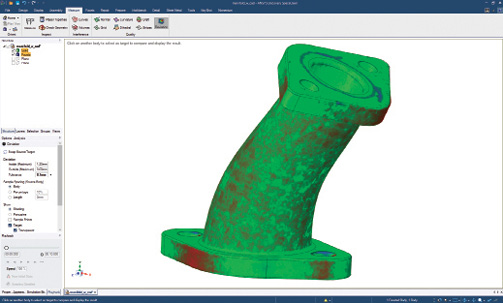 In ANSYS SpaceClaim, you can work with imported scan data to reverse-engineer a part or compare the scan data to the original engineering drawing for deviation analysis. Images courtesy of ANSYS.