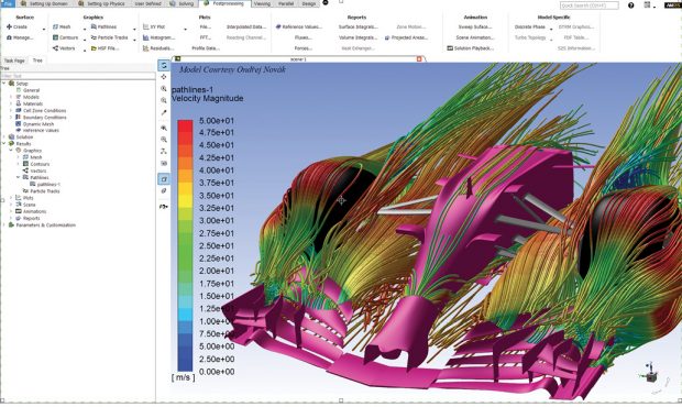 Advances in computational horsepower, coupled with sophisticated analysis capabilities, allow for CFD results on higher fidelity models. Image courtesy of ANSYS.