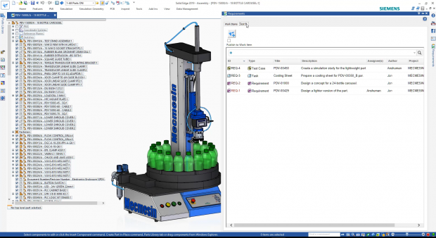 New requirements management capabilities in Solid Edge 2019 allow users to link, track and search requirements during the product design and manufacturing process. Image courtesy of Siemens PLM Software Inc.
