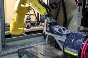 Shown above is an automated work cell for finishing parts made through Additive Manufacturing. Source: Renishaw.