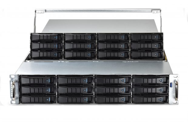 Equus Compute Solutions makes available its WHITEBOX OPEN family of customizable server platforms. Shown here is the 24-bay D2680 server. Fully configured, this 2U rackmount server can provide about 350TB of hard-disk and solid-state drive storage. Image courtesy of Equus Compute Solutions.