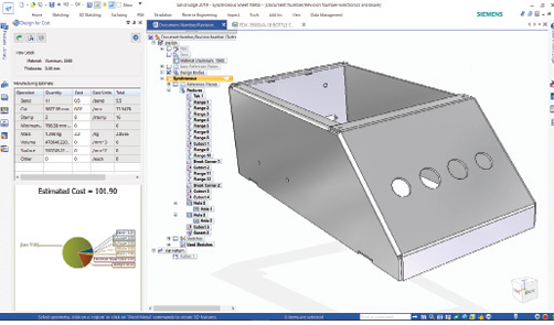 A new sheet metal enhancement updates the estimated cost of a part in real time as you make changes to the model.
