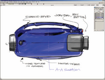 Another product sketch drawn in AliasStudio.You can use virtual pencils,markers, or airbrushes.