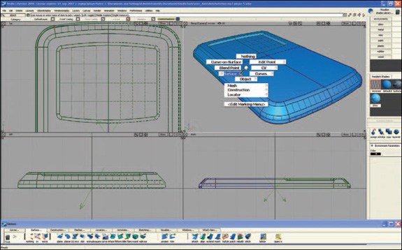 The AliasStudio workspace.Pressing Ctrl+Shift pops up handy, customizable &ldquo;marking menus&rdquo;&rsquo; for quick access to selections, transformations, and display options.