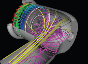 Turbine flow analysis visualized courtesy of EnSight.