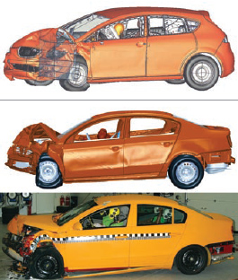 A5 Frontal impact of a VW Passat according to Euro-NCAP Simulation and Test, as calculated with PAM-CRASH 2G from ESI Group. 