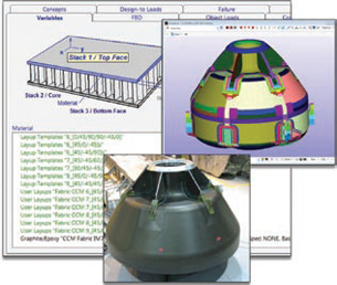 HyperSizer software offers extremely detailed structural analyses of mechanical designs, as in this NASA composite crew capsule design, when using composites of numerous types.