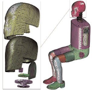 This model of a side-impact crash-dummy assembly shows the detail possible when hex-meshing with Truegrid.