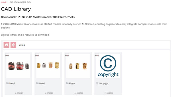 Online Catalog Features E-Z LOK Threaded Insert CAD Models