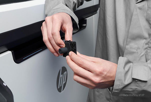 The new TPU material ULTRASINT was developed by BASF, to expand final-parts applications for the new Jet Fusion 5200 Series systems. It can be used for flexible and elastic parts. Image courtesy of HP. 