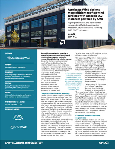 Accelerate Wind designs more efficient rooftop wind turbines with TotalCAE on AWS