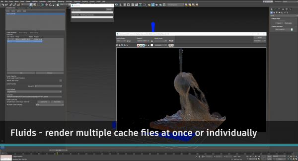With fluids, render multiple cache files at once or individually. Images courtesy of Autodesk.